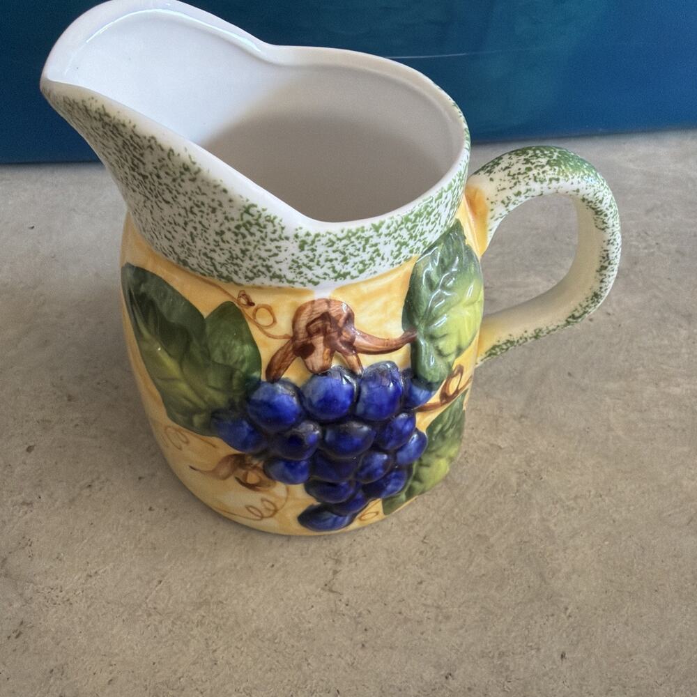 Panware Pitcher Studio Art Pottery Jug‎ Yellow and Grapes